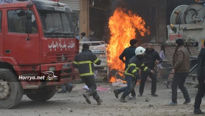 بالفيديو: ضحايا مدنيون بإنفجار مجهول السبب وسط مدينة الباب
