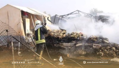 A fire devours three tents for the displaced north of Idlib