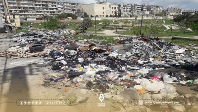 Residential neighborhoods in Aleppo are flooded with garbage