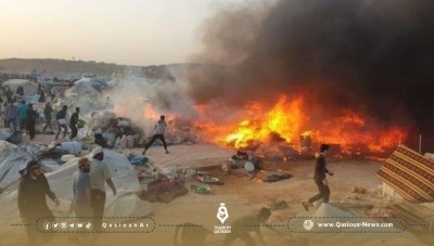 Gas leak causes a fire in a camp in Idlib countryside