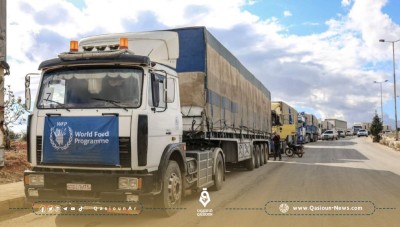 Aid convoy enters Idlib via contact lines, coinciding with Russian air strikes