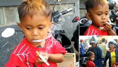 بالفيديو: طفل دون الثلاثة يدخن 40 سيجارة يومياً