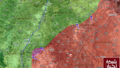 خريطة توضح توزع السيطرة بعد تقدم النظام وسيطرته على قريتين جنوب إدلب